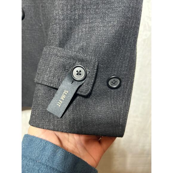 Pronto Uomo Coat 2XL TALL Charcoal Gray Plaid Wool Blend NEW Double Breasted Pea - Picture 2 of 11